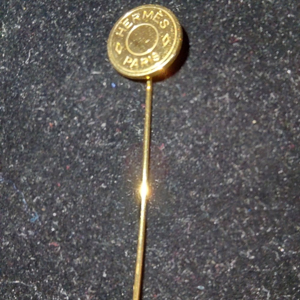 Hermes Vintage Clou de Selle Button Stick Hat Pin Brooch Gold Tone